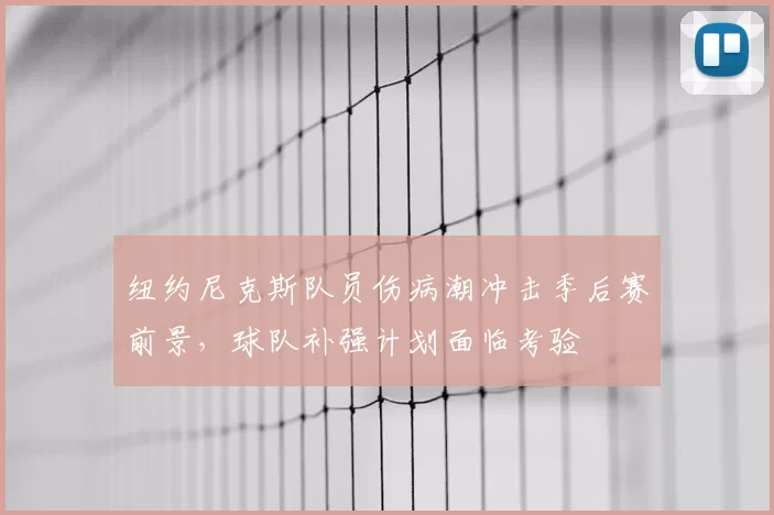 纽约尼克斯队员伤病潮冲击季后赛前景，球队补强计划面临考验